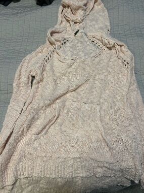 Roxy Light Pink Open-Knit Hooded Sweater